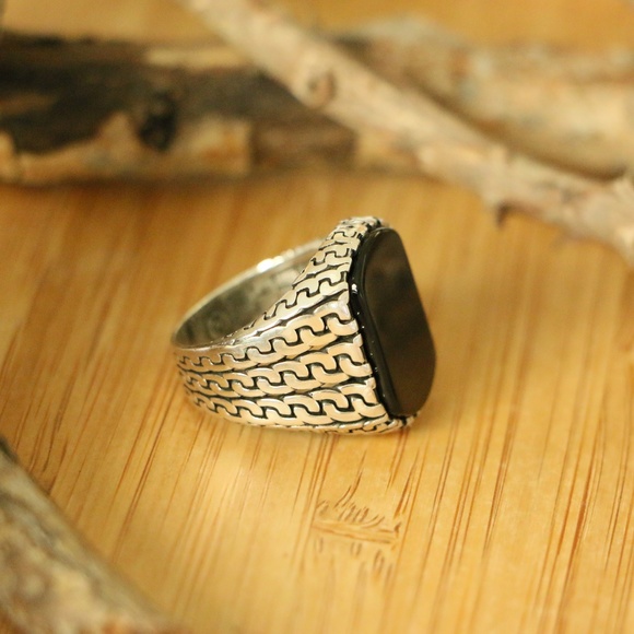 925Sterling Silver Men's Ring Onyx stone - Picture 6 of 7